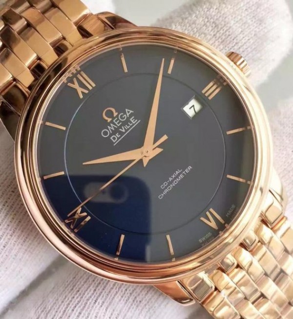Replica Omega MK De Ville 39.5mm Blue Dial RG Case SS Bracelet A2824