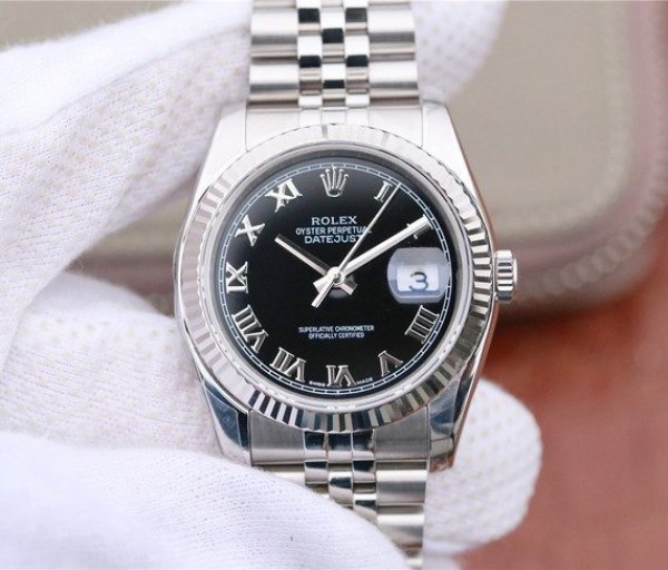 Replica Rolex DateJust 36mm SS 116234 ARF Black Dial Roman Markers 904L SS Bracelet SA3135