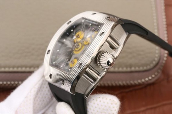 Replica Richard Mille RM018 Hommage a Boucheron SS Yellow Skeleton Dial Black Rubber Strap 6T51