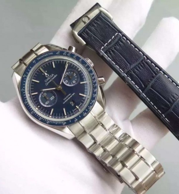 Replica Omega Speedmaster Moonwatch Co-Axial Blue Dial SS Bracelet A9300