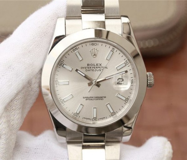 Replica Rolex DateJust 41mm 126300 Noob Polished Bezel Silver Dial Stick Markers Bracelet A3235