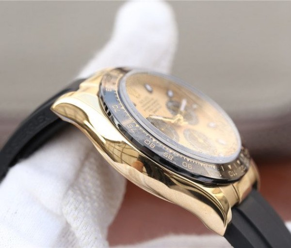 Replica Rolex Daytona 116518 Noob YG/Black Dial Rubber Strap A7750