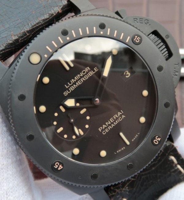 Replica Panerai XF PAM508 Real Ceramic Black Distressed Calfskin Strap