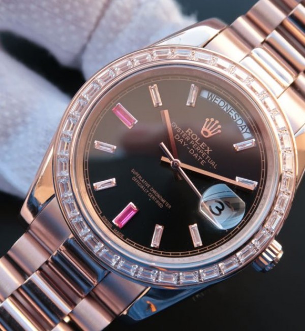Replica Rolex Noob Day-Date 218399 RG Black Dial Bracelet A3255