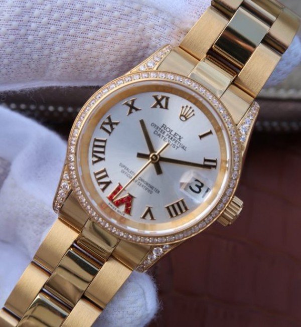 Replica Rolex DateJust 31mm Diamonds Bezel Roman Markers White Dial A2235