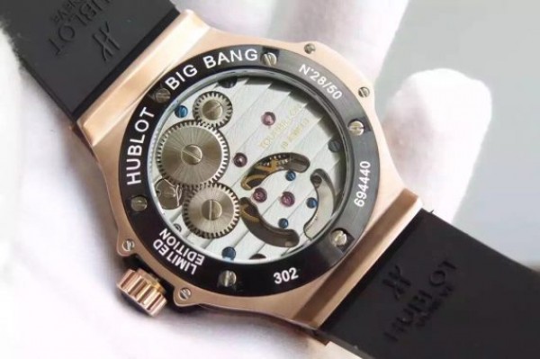 Replica Hublot Big Bang Tourbillon RG Black Textured Dial Black Rubber Strap