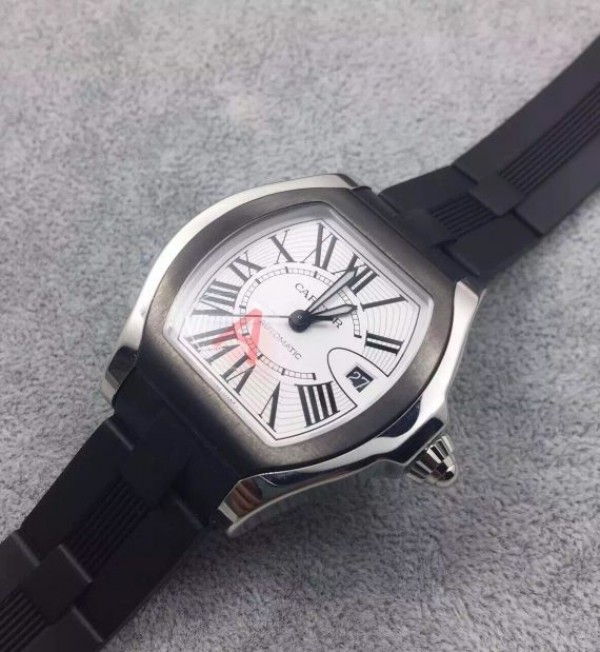 Replica Cartier Roadster SS White Dial Black Rubber Strap A2824