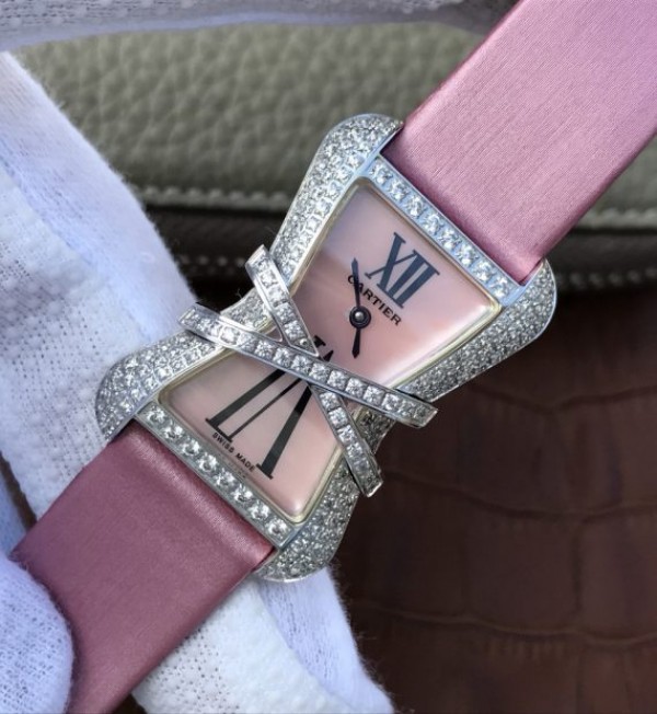Replica Cartier High Jewelry Watches WJ306014 Pink Dial Pink Fabric Strap