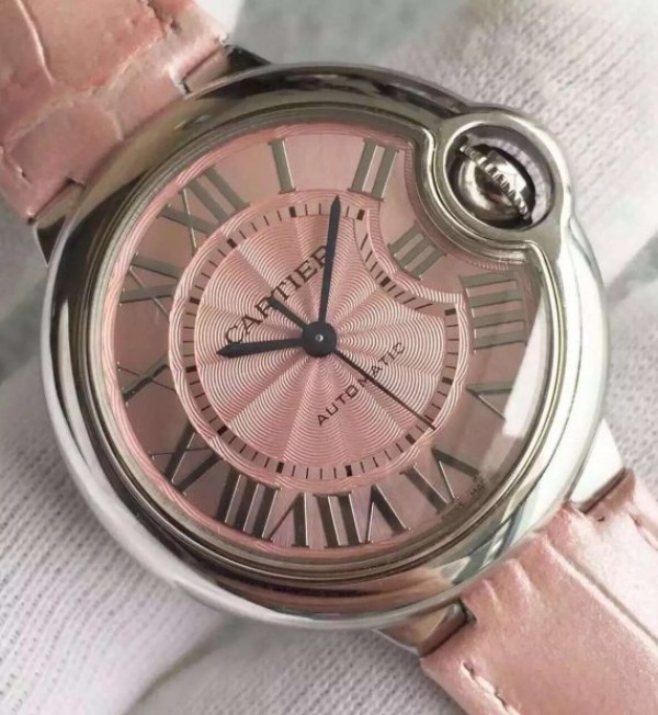 Replica Cartier V6F Ballon Bleu 33mm Pink Dial Pink Leather Strap SEIKO NH05A