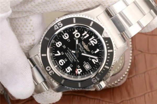 Replica Breitling SuperOcean  II 44mm GF Black Dial SS Bracelet A2824