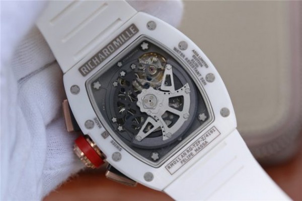 Replica Richard Mille RM011 RG White Ceramic Felipe Massa Black Inner Bezel White Rubber Strap A7750