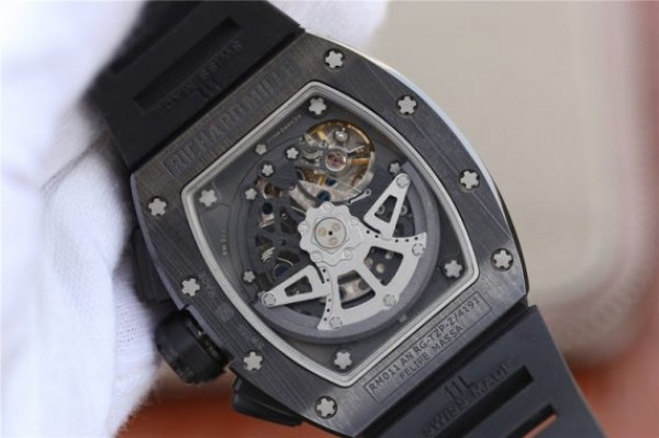 Replica Richard Mille RM011 Black Ceramic PVD Chrono Skeleton Dial Black Rubber Strap A7750