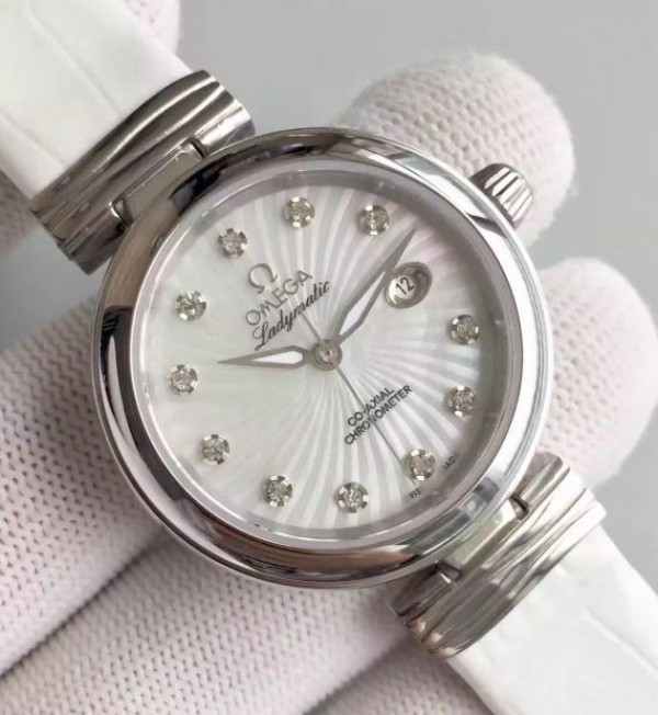 Replica Omega De Ville Lady SS White Dial Leather Strap A8520
