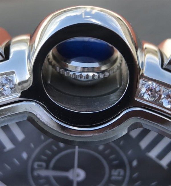 Replica Cartier Ballon Bleu De Cartier Chrono SS Black Dial Diamonds Bezel A8101
