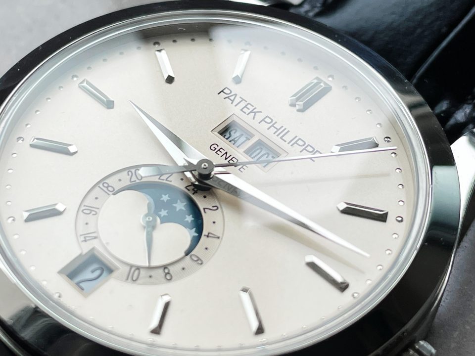 Replica PATEK PHILIPPE Annual Calendar Moonphase 5396 SS ZF 1:1 Best Edition White/Blue Dial on Black Leather Strap A324