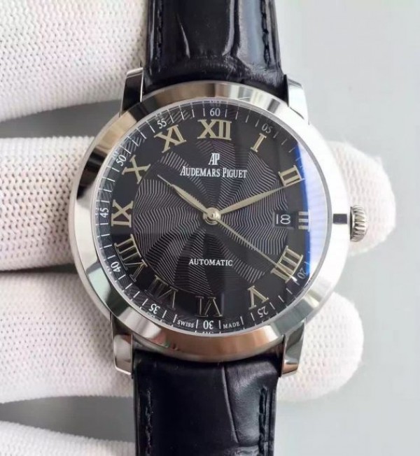 Replica Audemars Piguet Jules Audemars 15170 Roman numerals SS Black Dial Leather Strap A3120