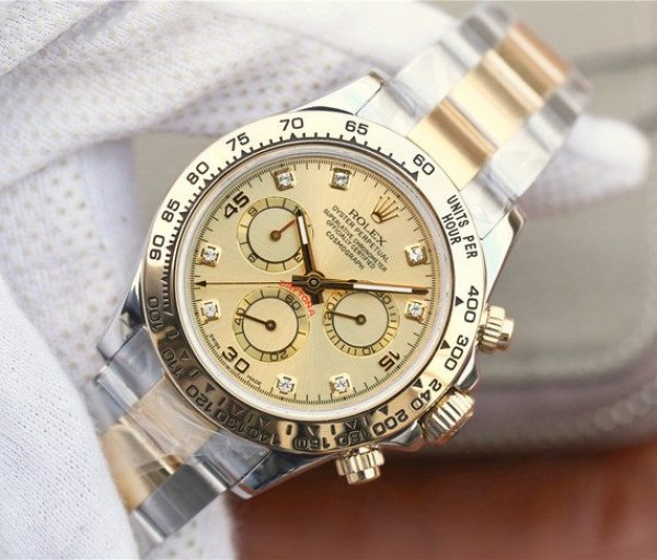 Replica Rolex Daytona 116523 Thick YG Wrapped YG Dial Diamonds Markers SS/YG Bracelet A7750