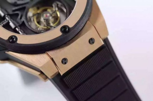 Replica Hublot Big Bang 44mm Vendome Real Tourbillon Rose Gold Black Rubber Strap