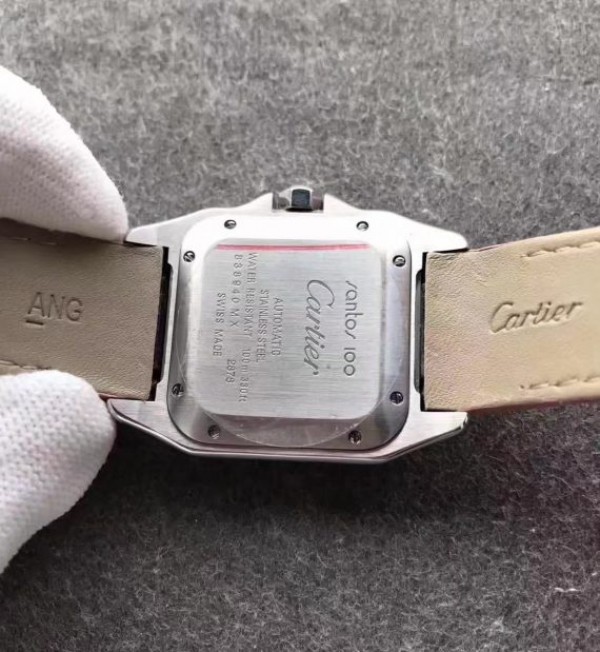 Replica Cartier Santos 100 33mm SS White Dial Pink Leather Strap SEIKO NH05A