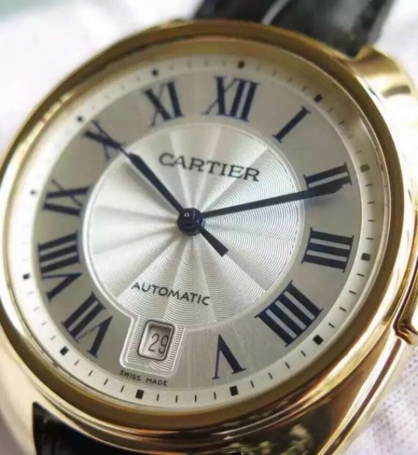 Replica Cartier Cle de Cartier YG White Textured Dial Leather Strap MIYOTA9015
