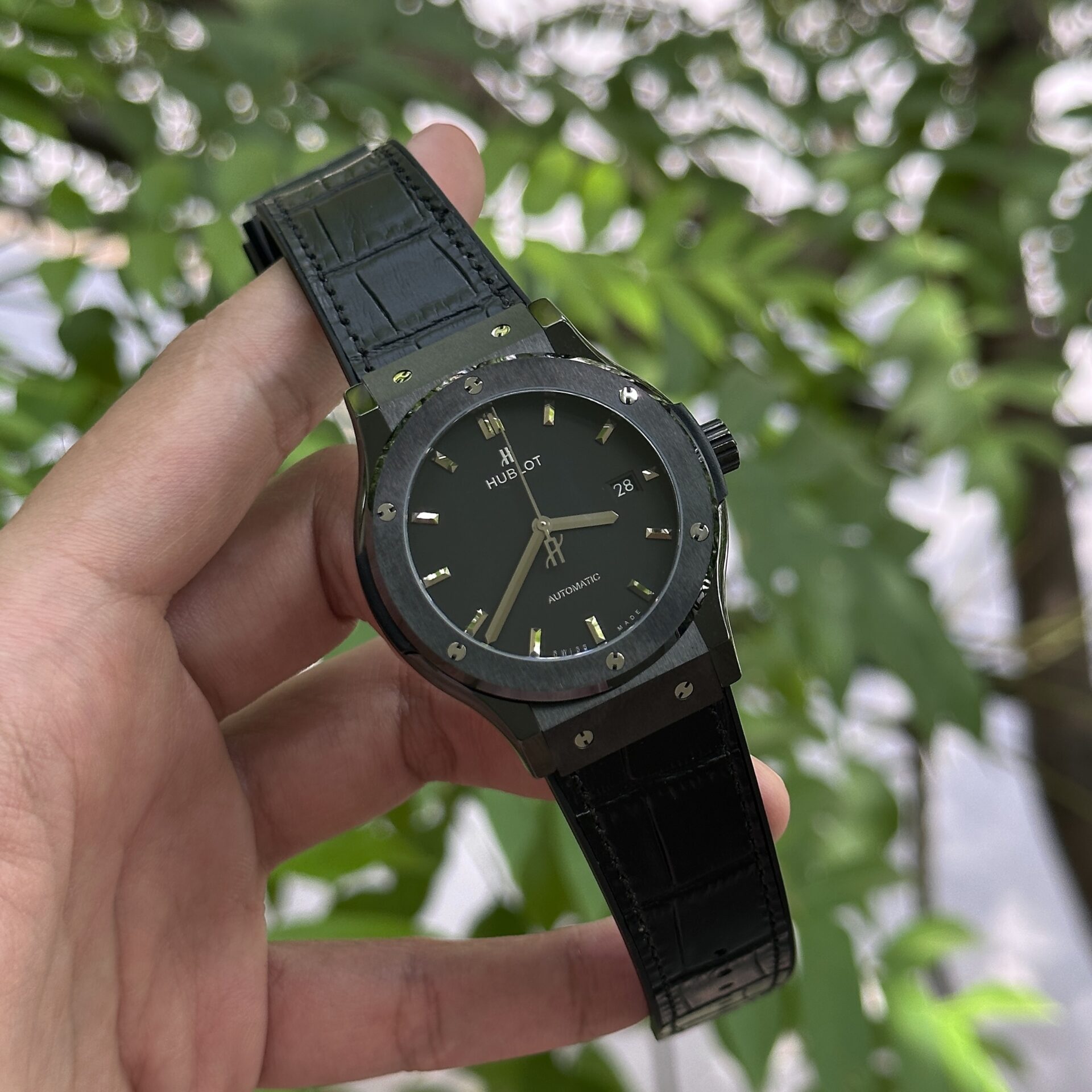 Hublot Classic Fusion Ceramic Replica Watch Black Leather Strap JJZ 42mm