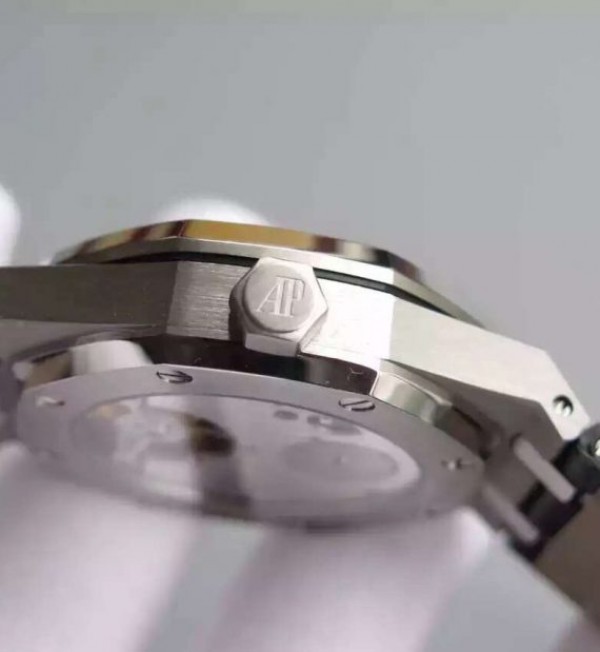 Replica Audemars Piguet TF Royal Oak 41mm Tourbillon SS Black Dial Black Leather Strap