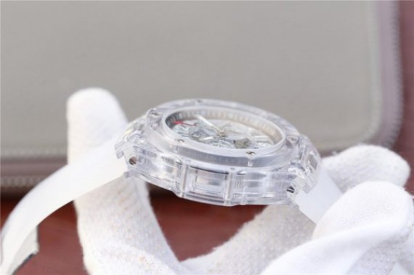 Replica Hublot Big Bang Unico Sapphire Plastic Case Skeleton Dial White Rubber Strap Jap Quartz