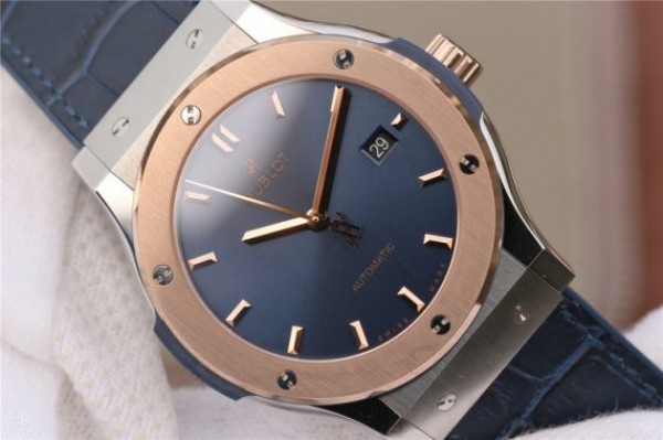 Replica Hublot Classic Fusion 42mm RG JJF Blue Dial Blue Gummy Strap A2892
