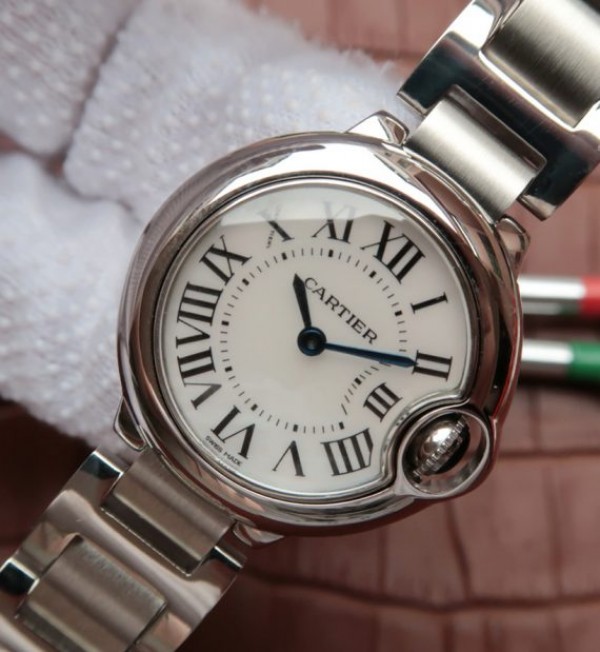 Replica Cartier Ballon Bleu Ladies 28mm SS White Dial SS Bracelet Ronda Quartz