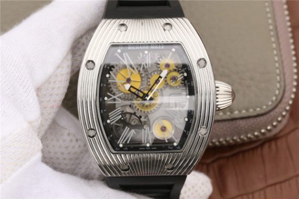 Replica Richard Mille RM018 Hommage a Boucheron SS Yellow Skeleton Dial Black Rubber Strap 6T51