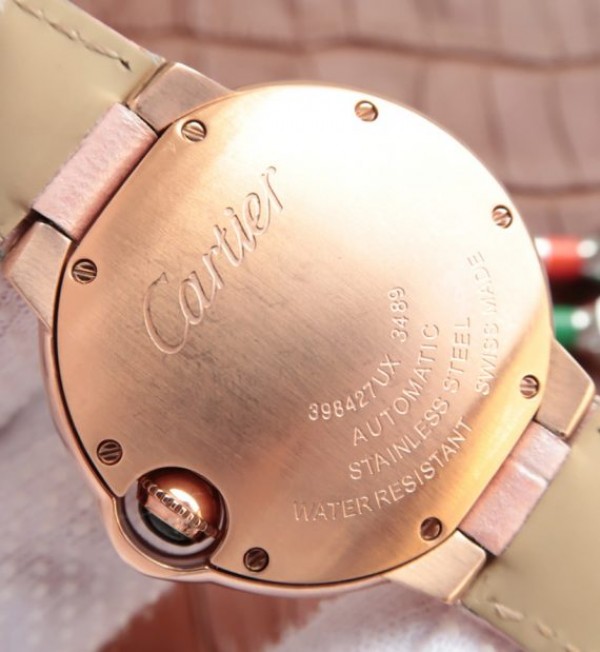 Replica Cartier Ballon Bleu 33mm RG White Dial Leather Strap Ronda Quartz