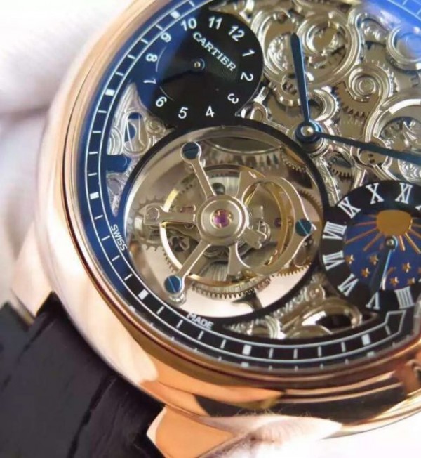 Replica Cartier Ballon Bleu Skeleton Tourbillon RG Black Dial