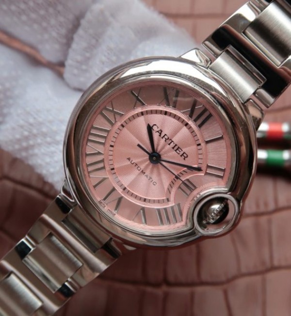 Replica Cartier Ballon Bleu 33mm SS Pink Textured Dial SS Bracelet SEIKO NH05A