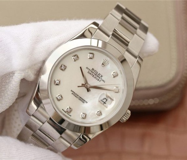 Replica Rolex DateJust 41mm 126300 Noob White MOP Dial Diamonds Markers SS Bracelet A3235