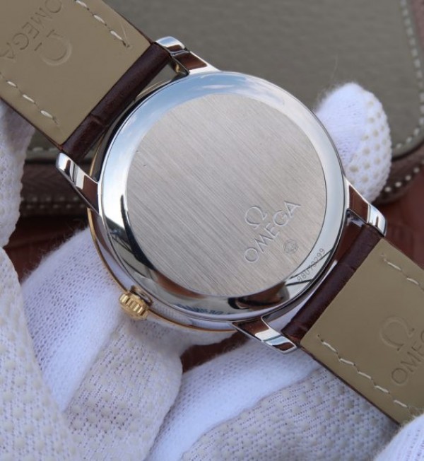 Replica Omega V6 De Ville 37mm YG Bezel White Dial YG Markers Leather Strap A2892