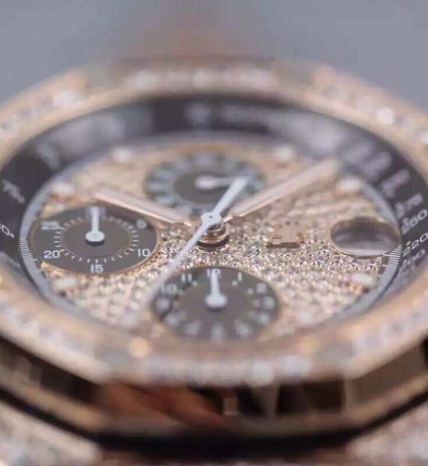 Replica Audemars Piguet JF Royal Oak Offshore RG Full Paved Diamonds Leather Strap A7750