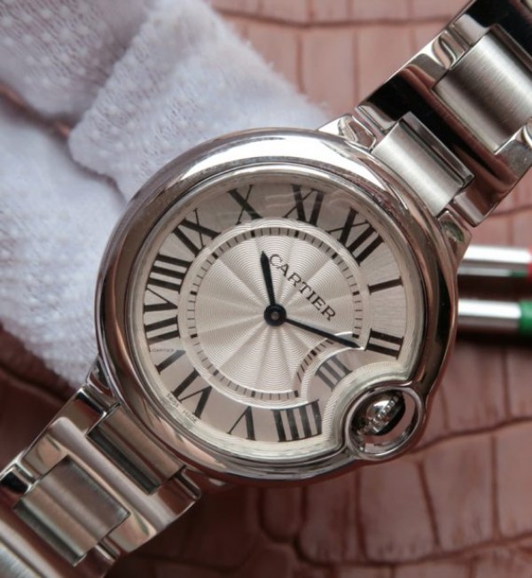 Replica Cartier V6F Ballon Bleu 33mm White Dial SS Bracelet Ronda Quartz