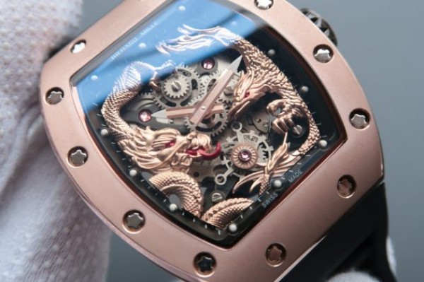 Replica Richard Mille RM057 Dragon Phoenix RG Case RG Dragon Dial Black Rubber Strap