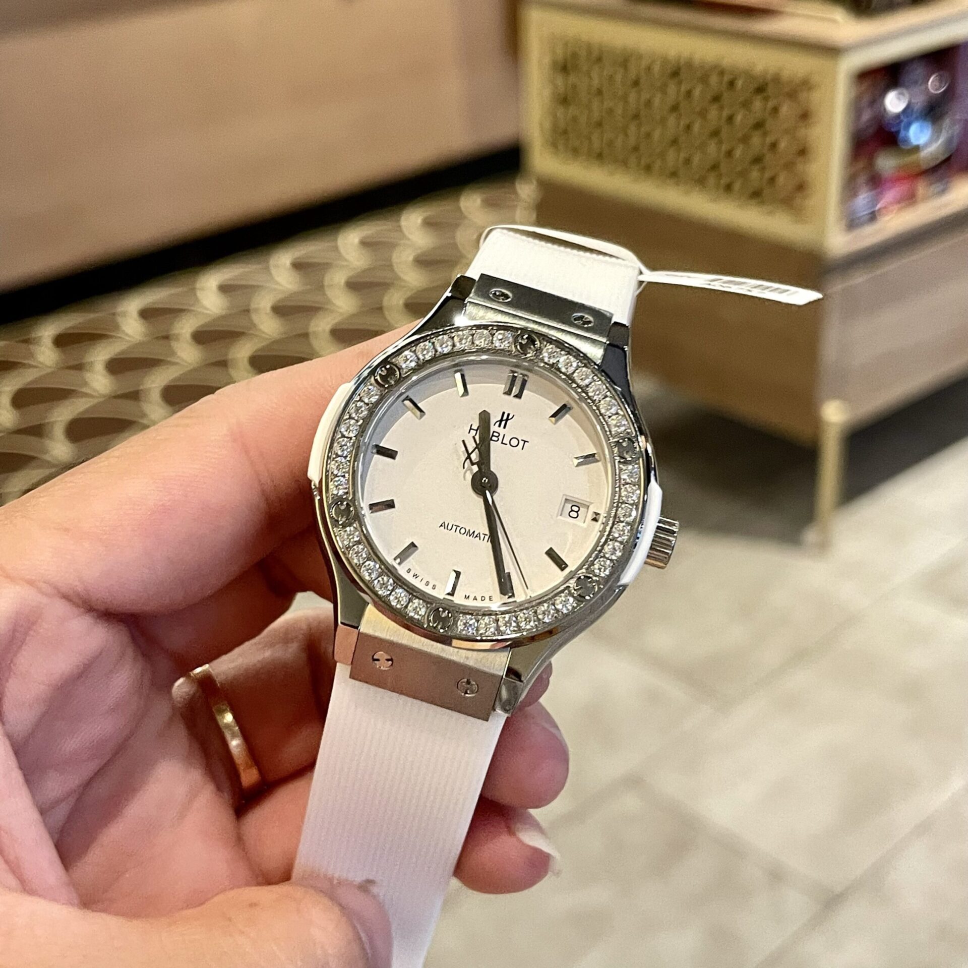 Hublot Replica Watch Classic Fusion White Dial Custom Moissanite Diamonds 38mm