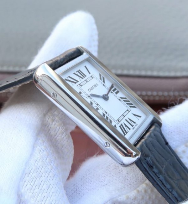 Replica Cartier Tank Solo SS White Dial Black Leather Strap Ronda Quartz