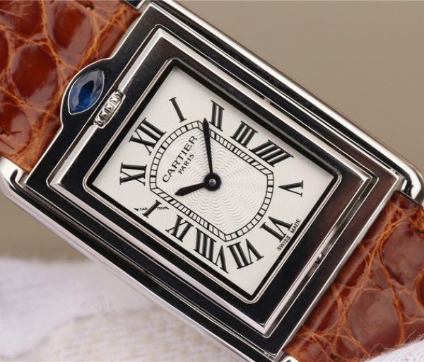Replica Cartier Tank Reversible White Dial Leather Strap