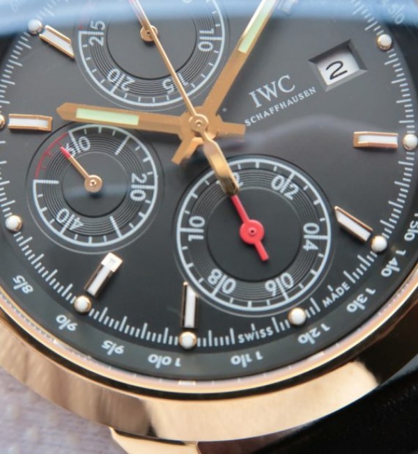 IWC Ingenieur Chrono YG IW3807 Black Dial Leather Strap