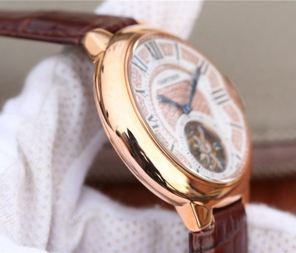 Replica Cartier Ballon Bleu de Cartier Tourbillon RG Leather Strap Diamonds Dial