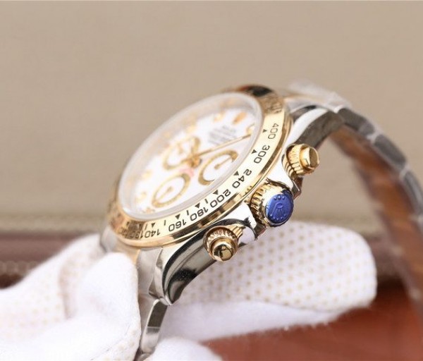 Replica Rolex Daytona 116523 Thick YG Wrapped White Dial Diamonds Markers Bracelet A7750