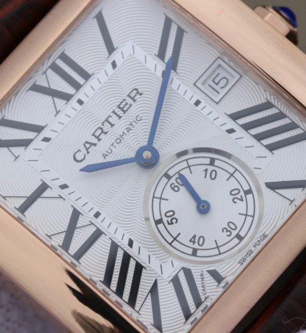 Replica Cartier Tank MC RG White Textured Dial Brown Leather Strap