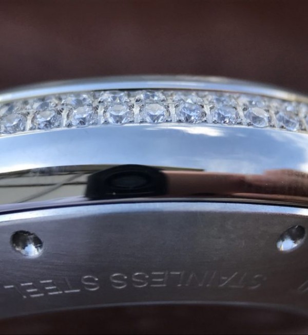 Replica Cartier Ballon Bleu De Cartier Chrono SS Black Dial Diamonds Bezel A8101