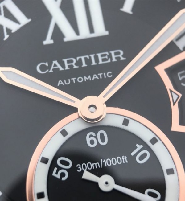 Replica Cartier JJF Calibre De Cartier Diver DLC Black Dial RG Bezel Black Rubber Strap A23J