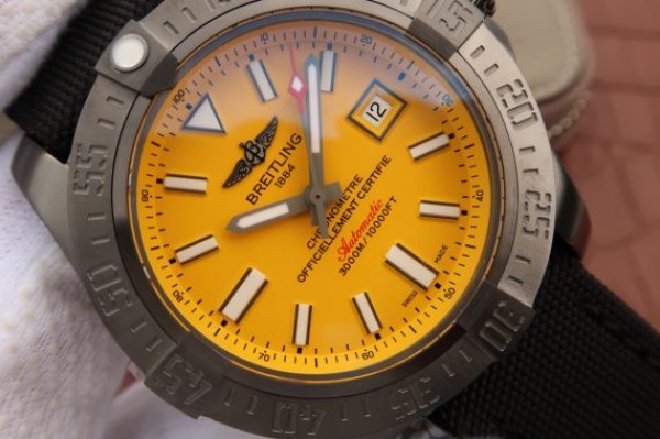 Replica Breitling Avenger II Seawolf PVD GF Yellow Dial Black Nylon Strap A2824