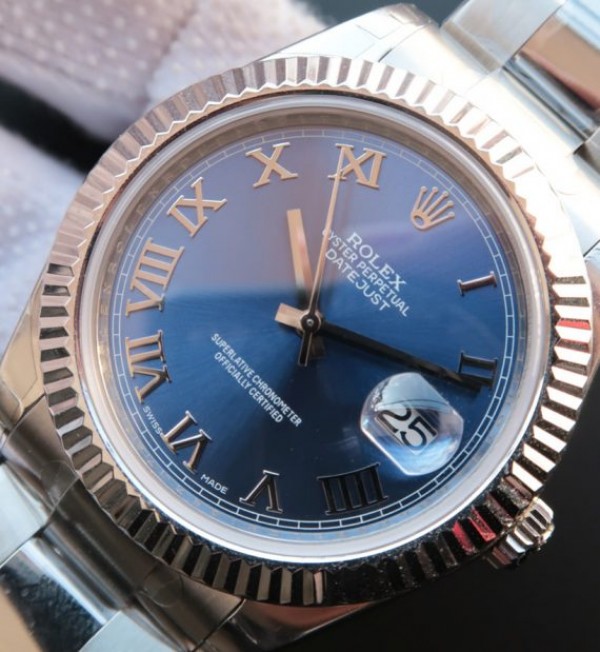 Replica Rolex DateJust 41mm 116334 SS Blue Dial Roman Markers SS Bracelet A3136