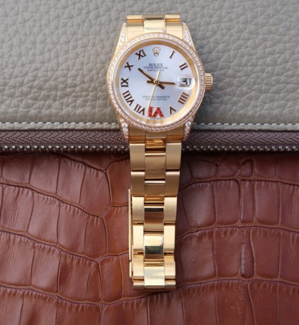 Replica Rolex DateJust 31mm Diamonds Bezel Roman Markers White Dial A2235